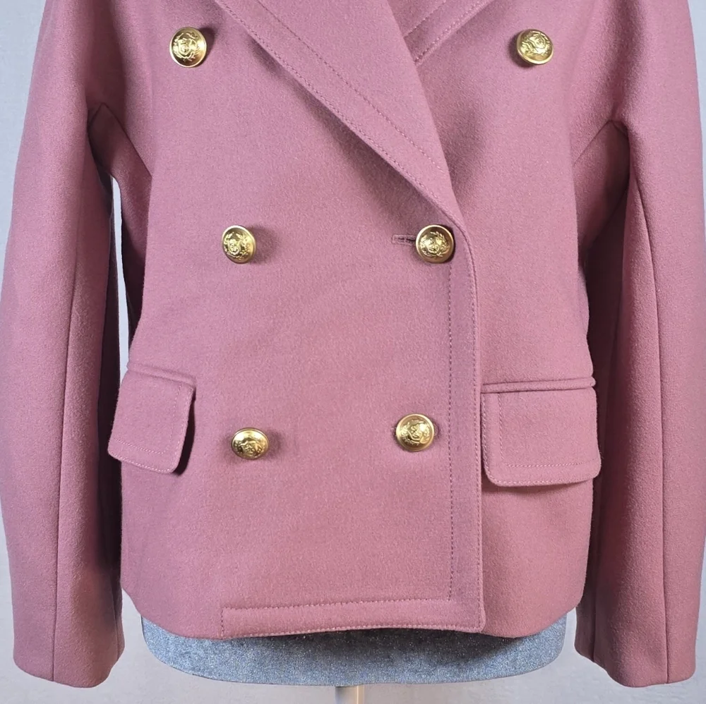 J.Crew Italian Melton Wool Cropped Peacoat Old Money Double Breasted Blazer Sz.2 - Picture 4 of 16